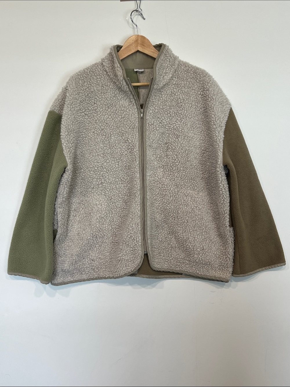 Gron Kulle Lu Zip Up Fleece Jacket Sherpa Checkered in Sage/Tan/Brown Size 3/XL